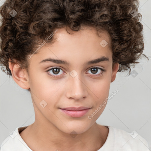 Joyful white child male with short  brown hair and brown eyes