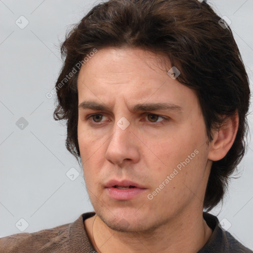 Neutral white adult male with short  brown hair and brown eyes