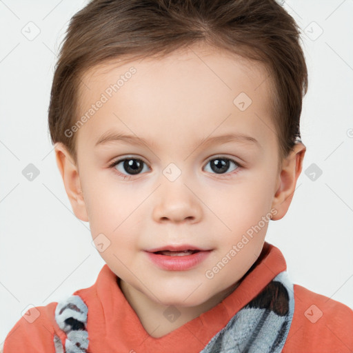 Neutral white child female with short  brown hair and brown eyes