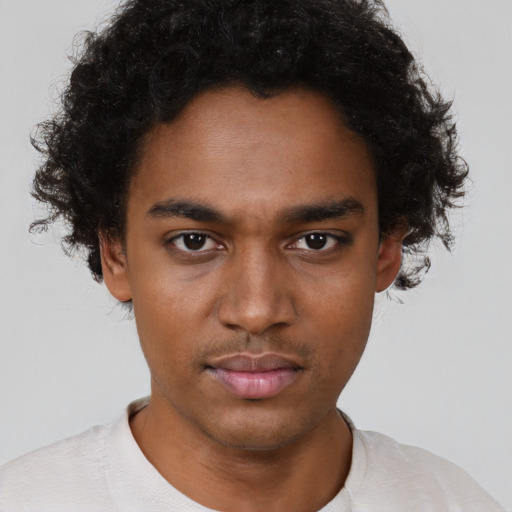 Neutral black young-adult male with short  brown hair and brown eyes