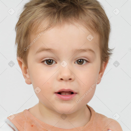 Neutral white child female with short  brown hair and brown eyes