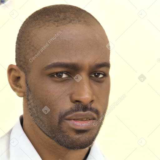 Neutral black young-adult male with short  brown hair and brown eyes