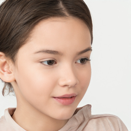 Neutral white child female with long  brown hair and brown eyes