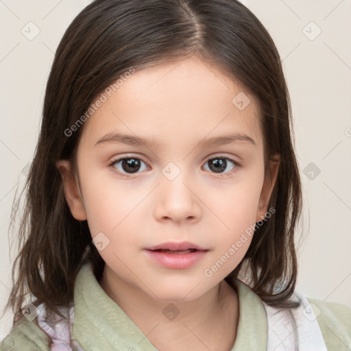 Neutral white child female with medium  brown hair and brown eyes