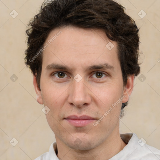 Neutral white adult male with short  brown hair and brown eyes