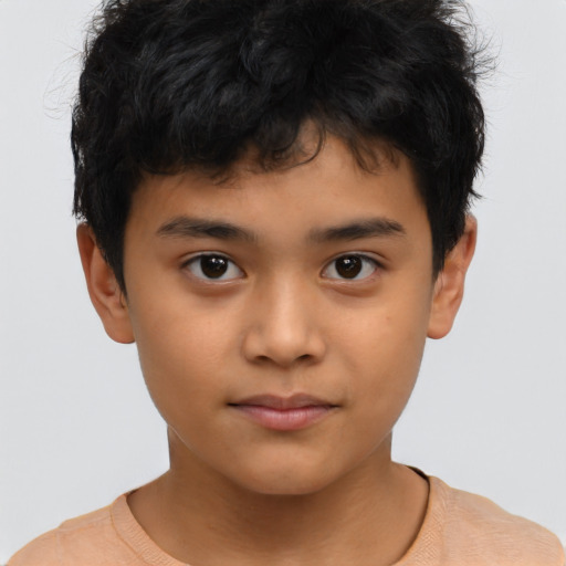 Neutral asian child male with short  brown hair and brown eyes