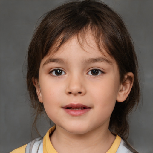 Neutral white child female with medium  brown hair and brown eyes