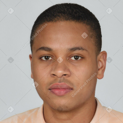 Neutral latino young-adult male with short  brown hair and brown eyes