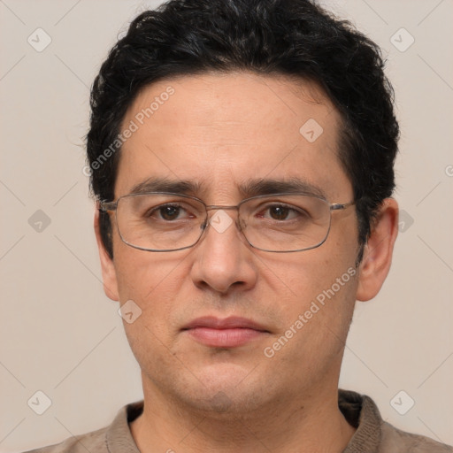 Neutral white adult male with short  brown hair and brown eyes
