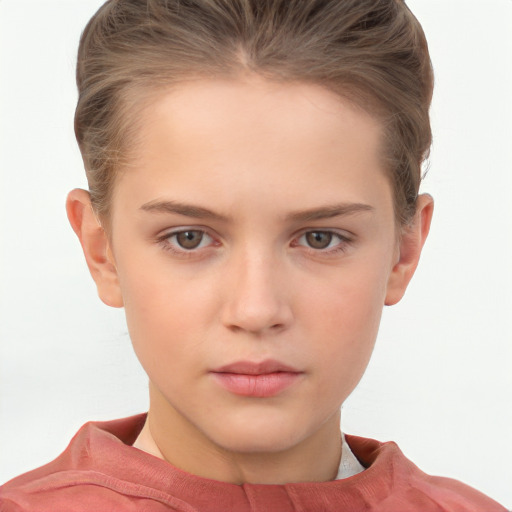 Neutral white child female with short  brown hair and grey eyes