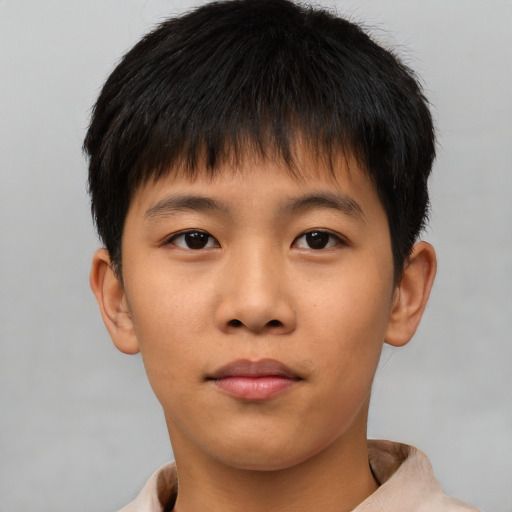 Neutral asian young-adult male with short  brown hair and brown eyes
