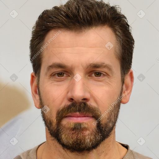 Neutral white adult male with short  brown hair and brown eyes