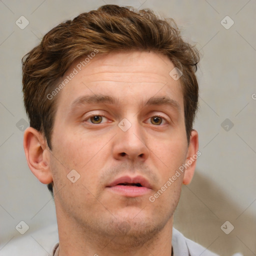 Neutral white adult male with short  brown hair and brown eyes