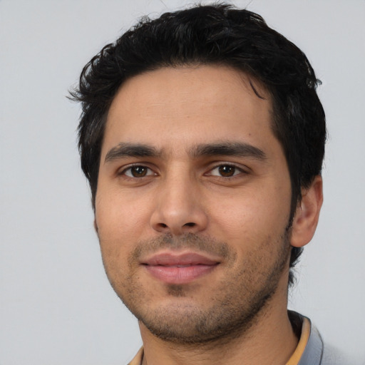 Neutral asian young-adult male with short  black hair and brown eyes