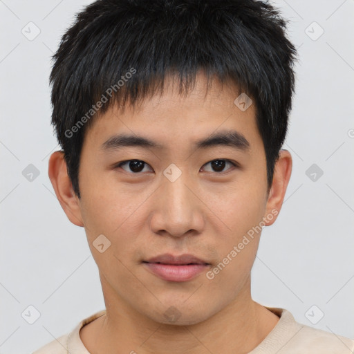 Neutral asian young-adult male with short  brown hair and brown eyes