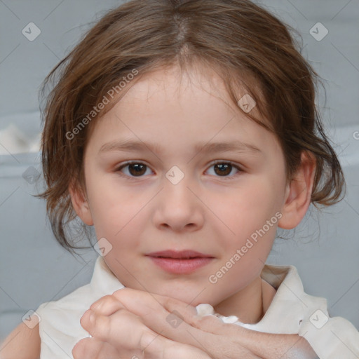 Neutral white child female with medium  brown hair and brown eyes