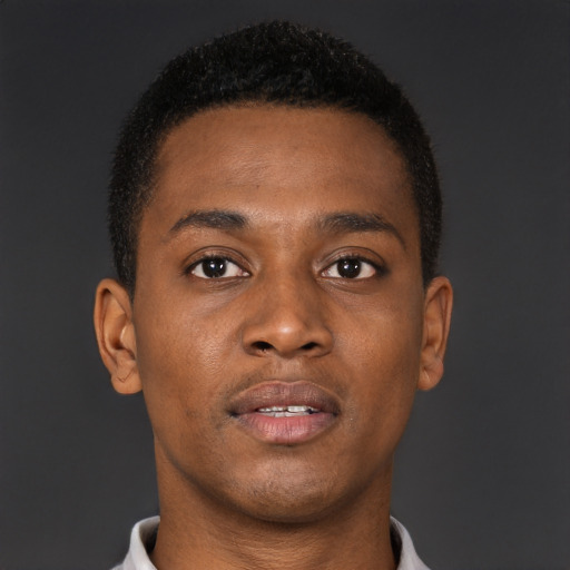 Neutral black young-adult male with short  brown hair and brown eyes