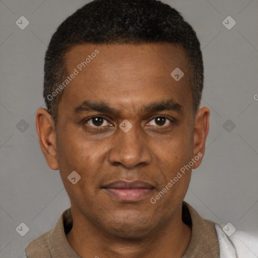 Neutral black young-adult male with short  brown hair and brown eyes