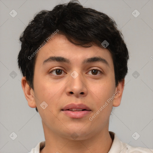 Neutral asian young-adult male with short  brown hair and brown eyes