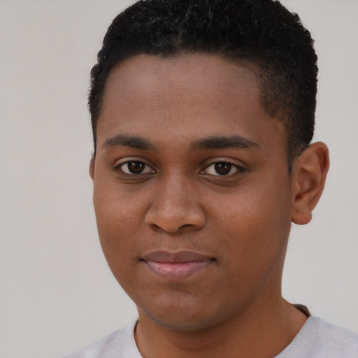 Neutral black young-adult male with short  brown hair and brown eyes