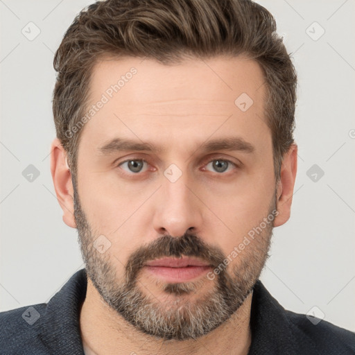 Neutral white adult male with short  brown hair and brown eyes