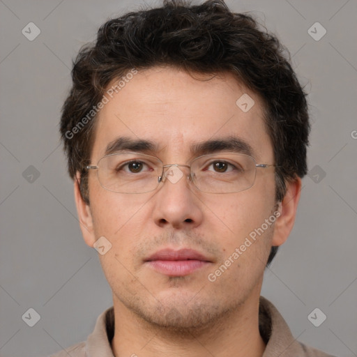 Neutral white adult male with short  brown hair and brown eyes