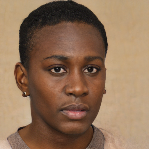 Neutral black young-adult female with short  brown hair and brown eyes
