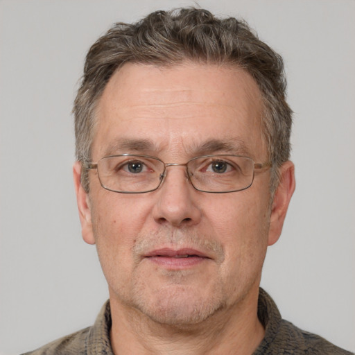 Neutral white middle-aged male with short  brown hair and brown eyes