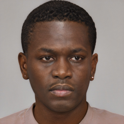 Neutral black young-adult male with short  brown hair and brown eyes