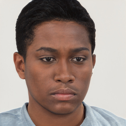 Neutral black young-adult male with short  brown hair and brown eyes