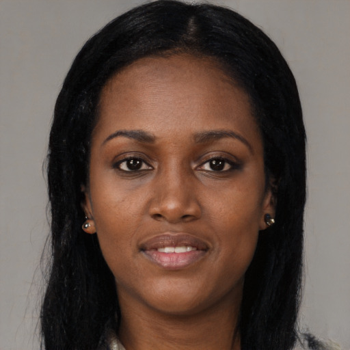 Neutral black young-adult female with long  black hair and brown eyes