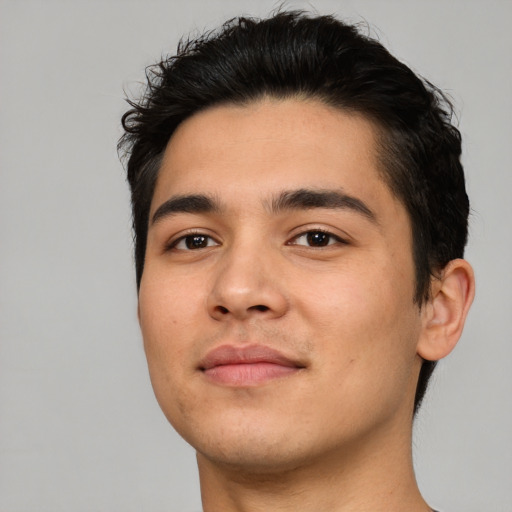 Neutral asian young-adult male with short  black hair and brown eyes