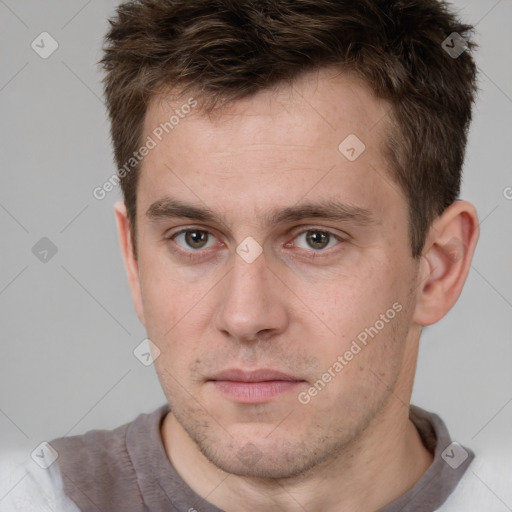 Neutral white adult male with short  brown hair and brown eyes