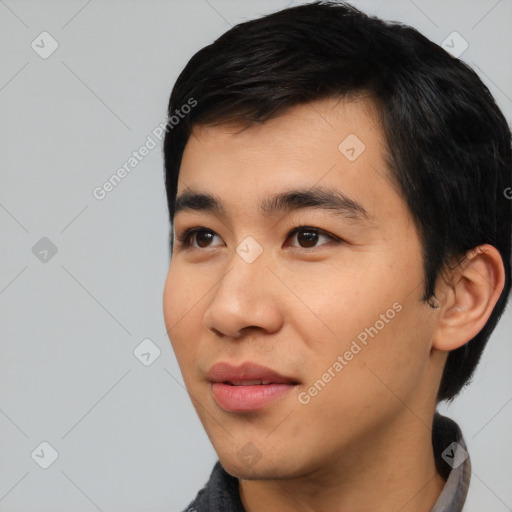 Neutral asian young-adult male with short  black hair and brown eyes