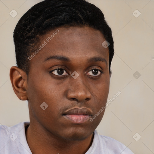 Neutral black young-adult male with short  brown hair and brown eyes