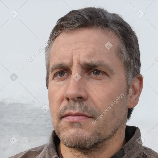 Neutral white adult male with short  brown hair and brown eyes