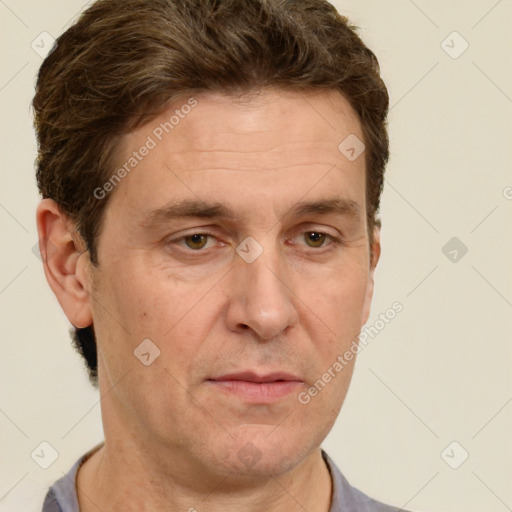 Neutral white adult male with short  brown hair and brown eyes