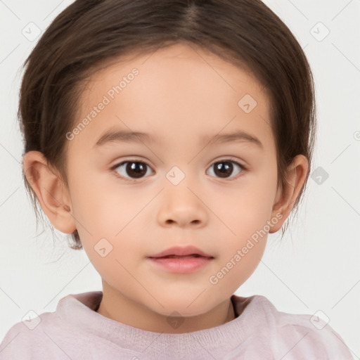 Neutral white child female with short  brown hair and brown eyes