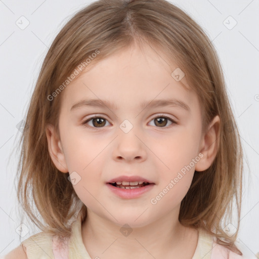 Neutral white child female with medium  brown hair and brown eyes