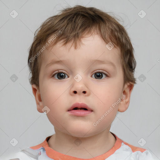 Neutral white child male with short  brown hair and brown eyes