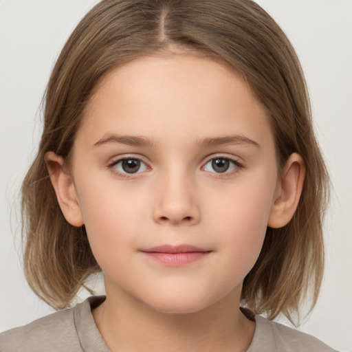 Neutral white child female with medium  brown hair and brown eyes