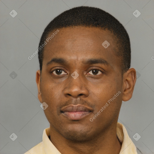 Neutral latino young-adult male with short  brown hair and brown eyes