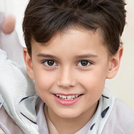 Joyful white child male with short  brown hair and brown eyes