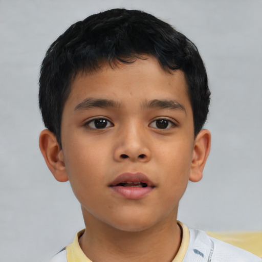 Neutral asian child male with short  brown hair and brown eyes