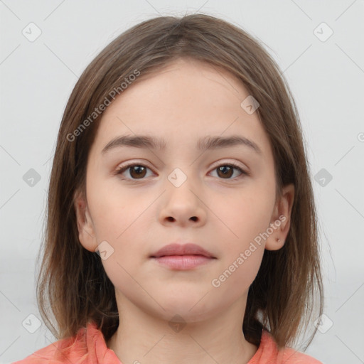 Neutral white child female with medium  brown hair and brown eyes