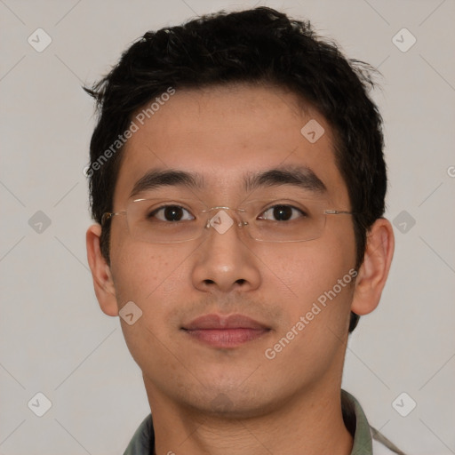 Neutral asian young-adult male with short  brown hair and brown eyes