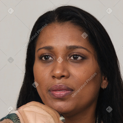 Joyful asian young-adult female with medium  black hair and brown eyes