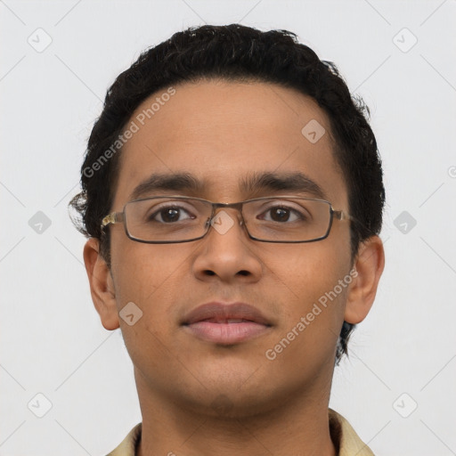 Neutral asian young-adult male with short  black hair and brown eyes