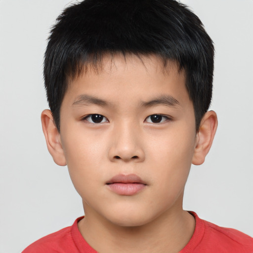 Neutral asian child male with short  brown hair and brown eyes