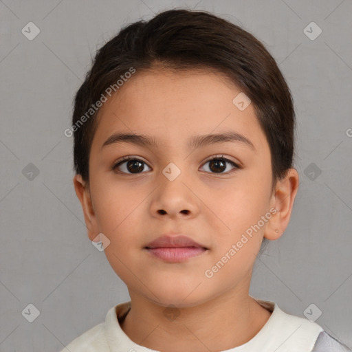 Neutral white child female with short  brown hair and brown eyes